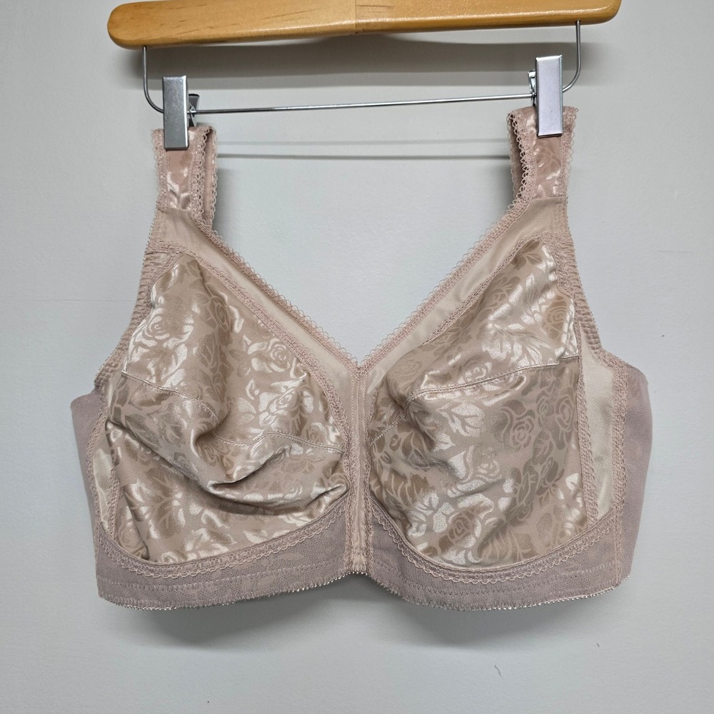 Playtex 18 Hour Wireless Bra Womens 44C Beige Floral Jacquard Lace‎